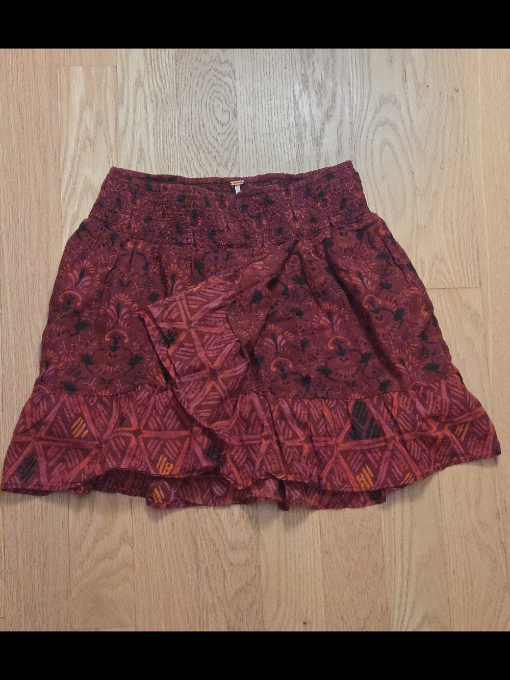 Free People Skirt Riviera Mini Geo Floral Print Pleated Ruffled Asymmetrical L - Picture 2 of 7
